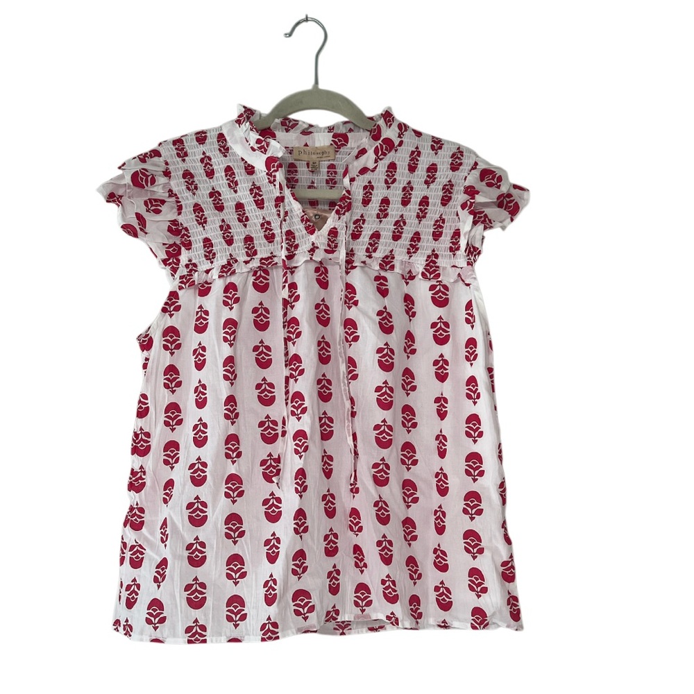 (NWT) Philosophy Red and White Blouse with Ruffled Sleeves